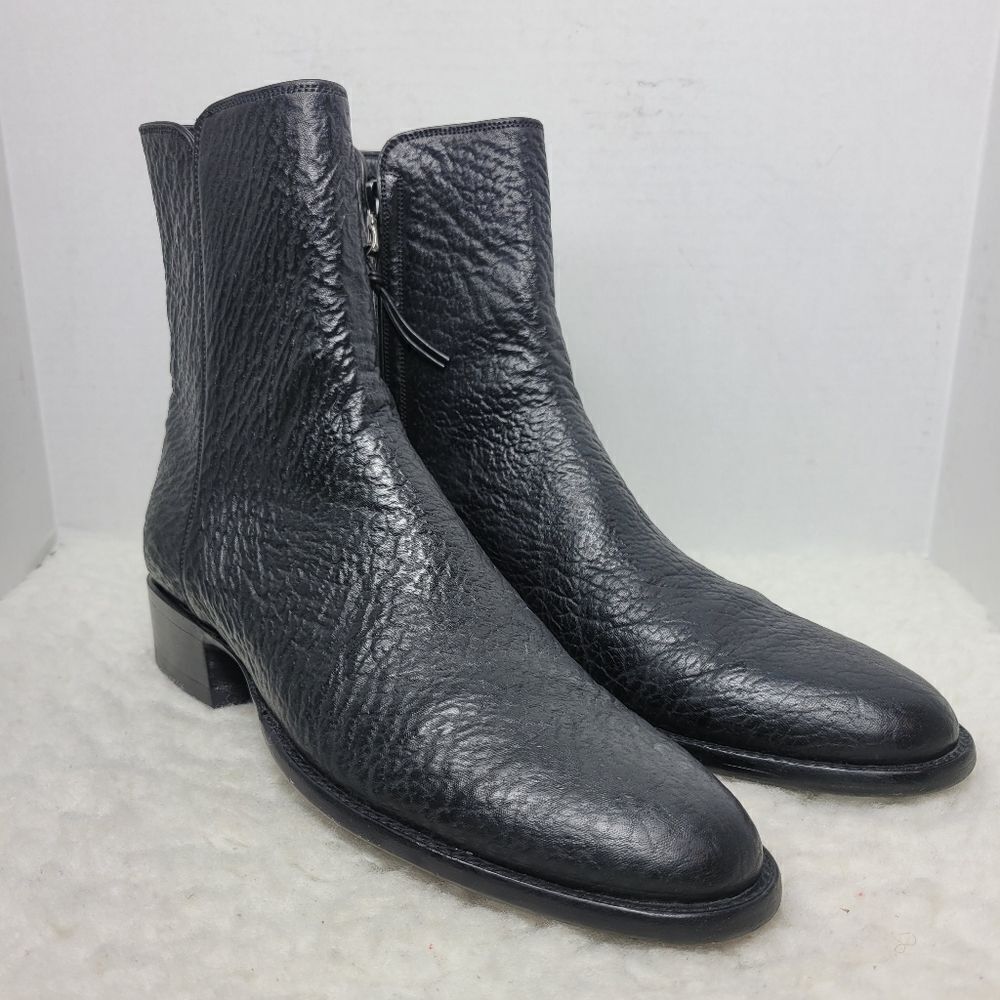 Stallion Men's Boots Size 8 D Black Bison Zorro Zip Cowboy Shoes Leather Sole
